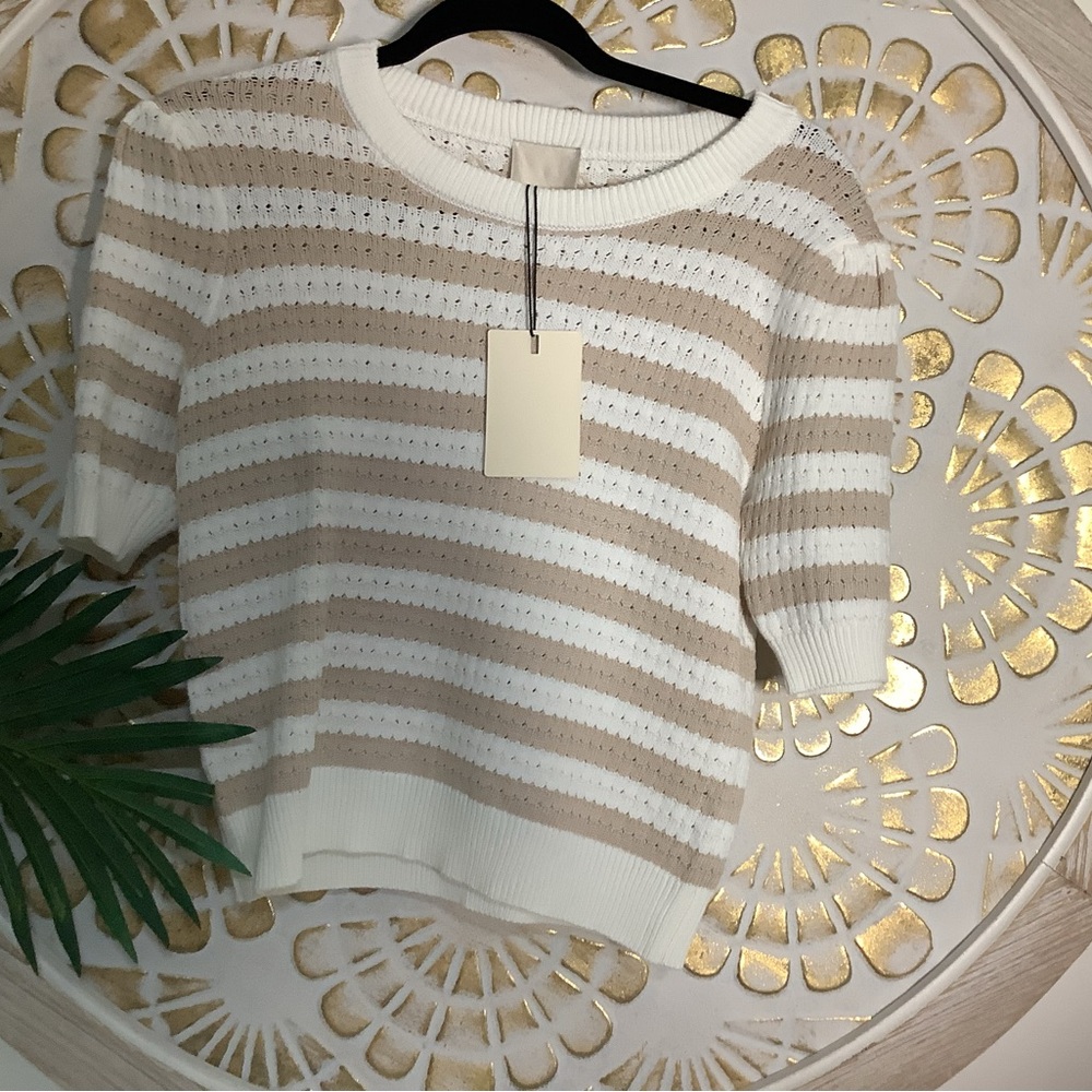 Striped Beige and White Women's Sweater